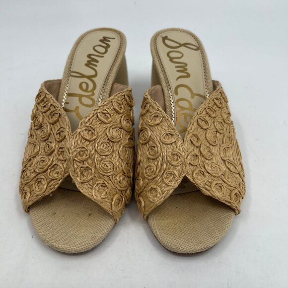 Sam Edelman Beige Wicker Heeled Peep Toe Mules | Size 10 - Picture 4 of 11
